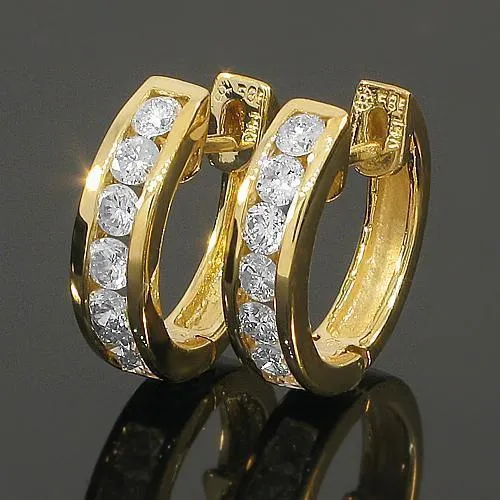 14K Yellow Solid Gold Womens Diamond Huggie Earrings 0.8 Cwt.