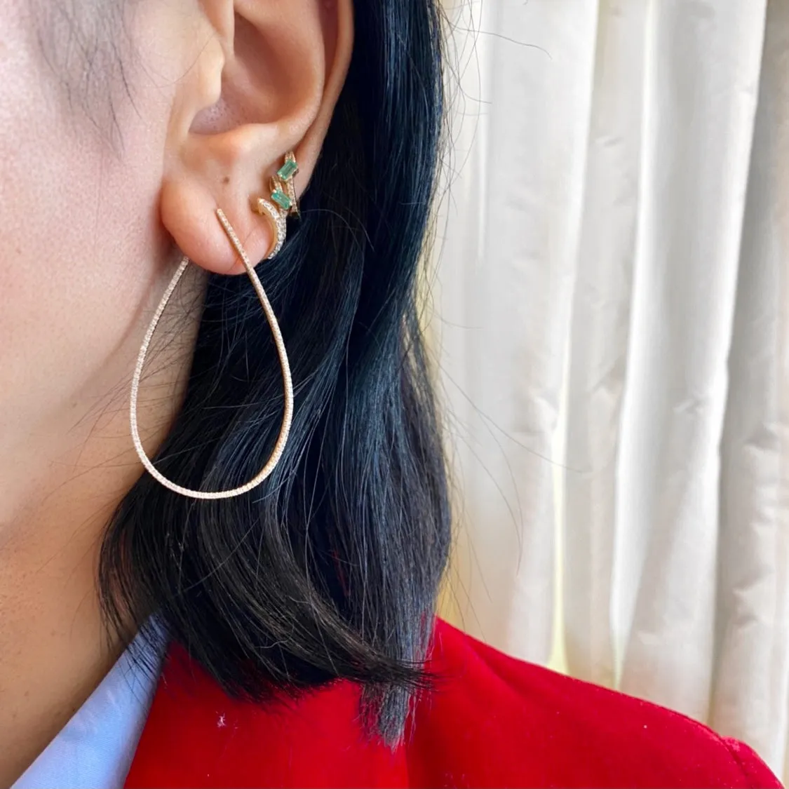 14KT Gold Diamond Large Oval Hoop Earrings