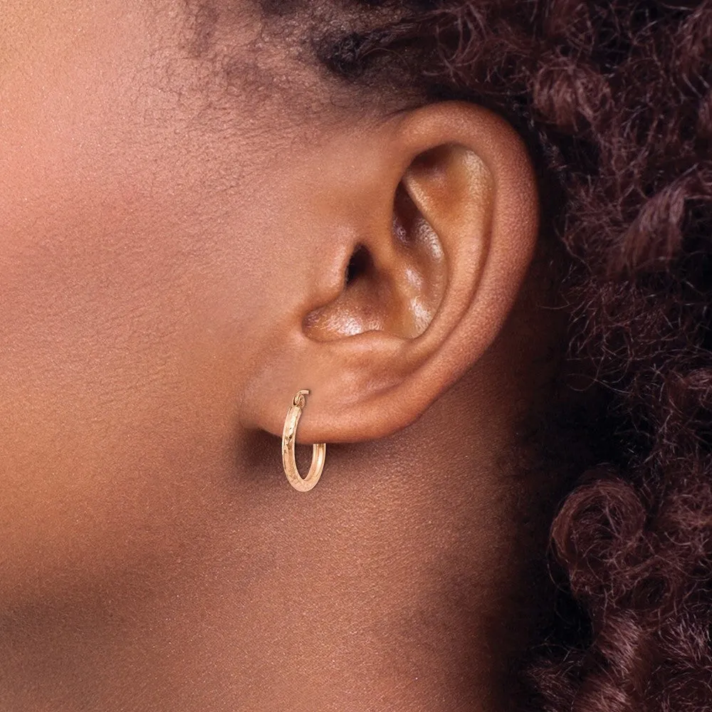 14KT Rose Gold 15X2MM Diamond-cut Hoop Earrings