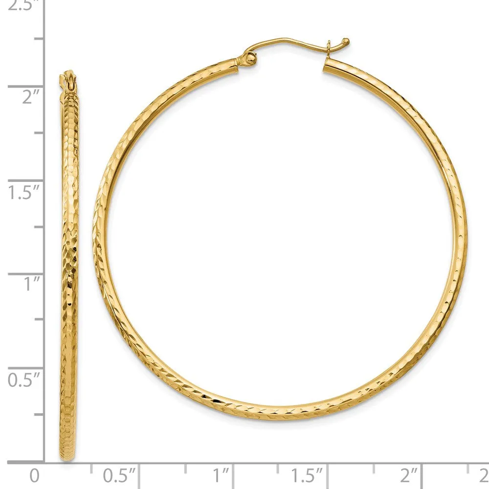 14KT Yellow Gold 50X2MM Diamond-cut Hoop Earrings