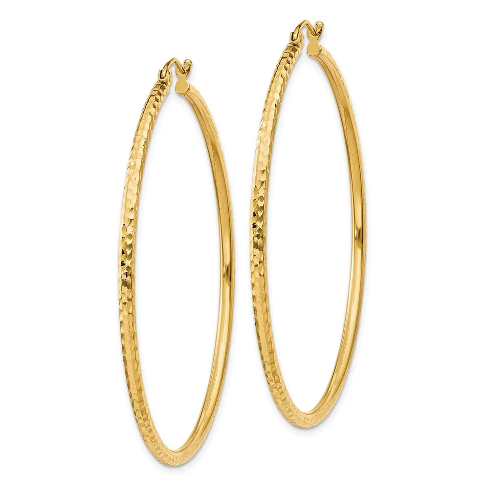 14KT Yellow Gold 50X2MM Diamond-cut Hoop Earrings