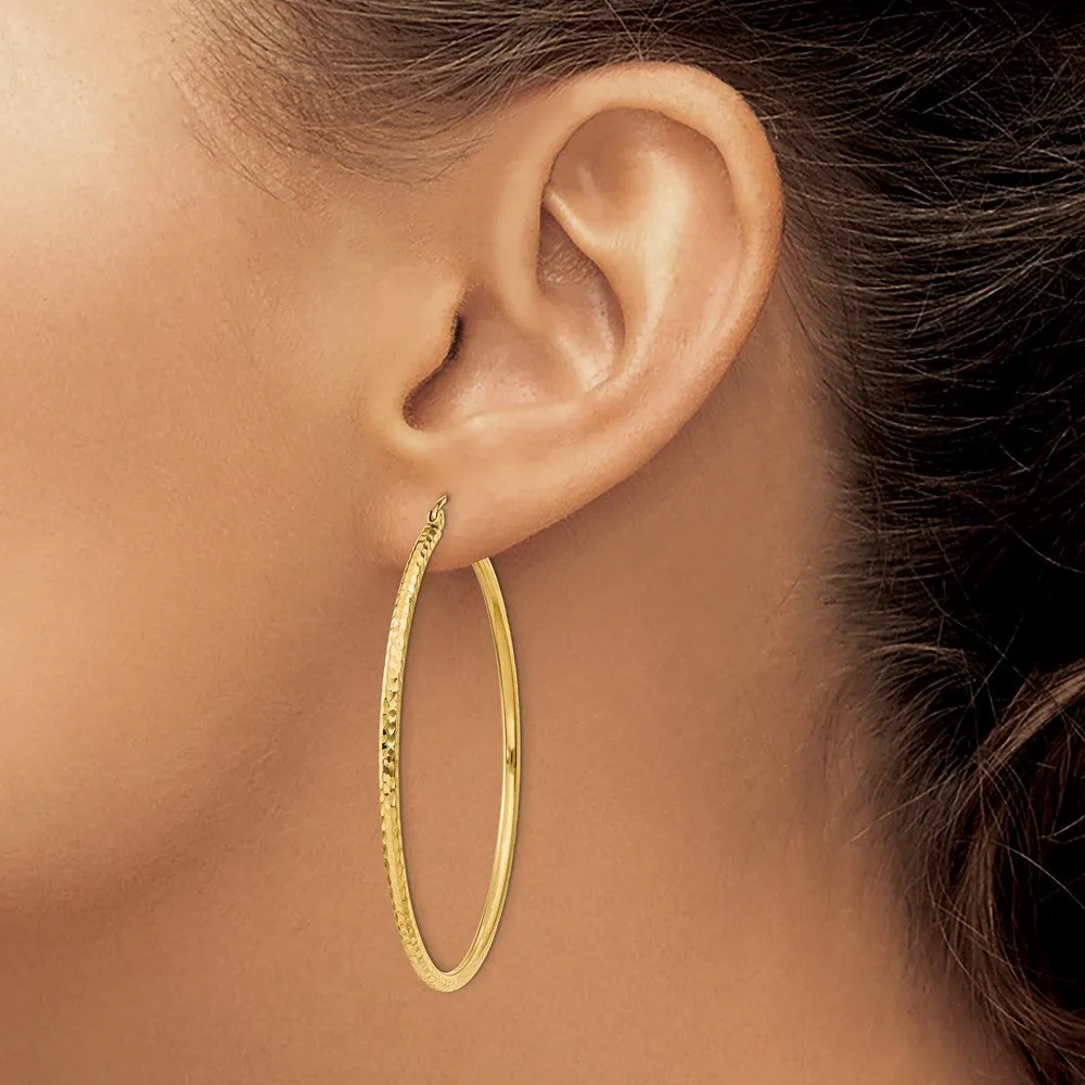 14KT Yellow Gold 50X2MM Diamond-cut Hoop Earrings