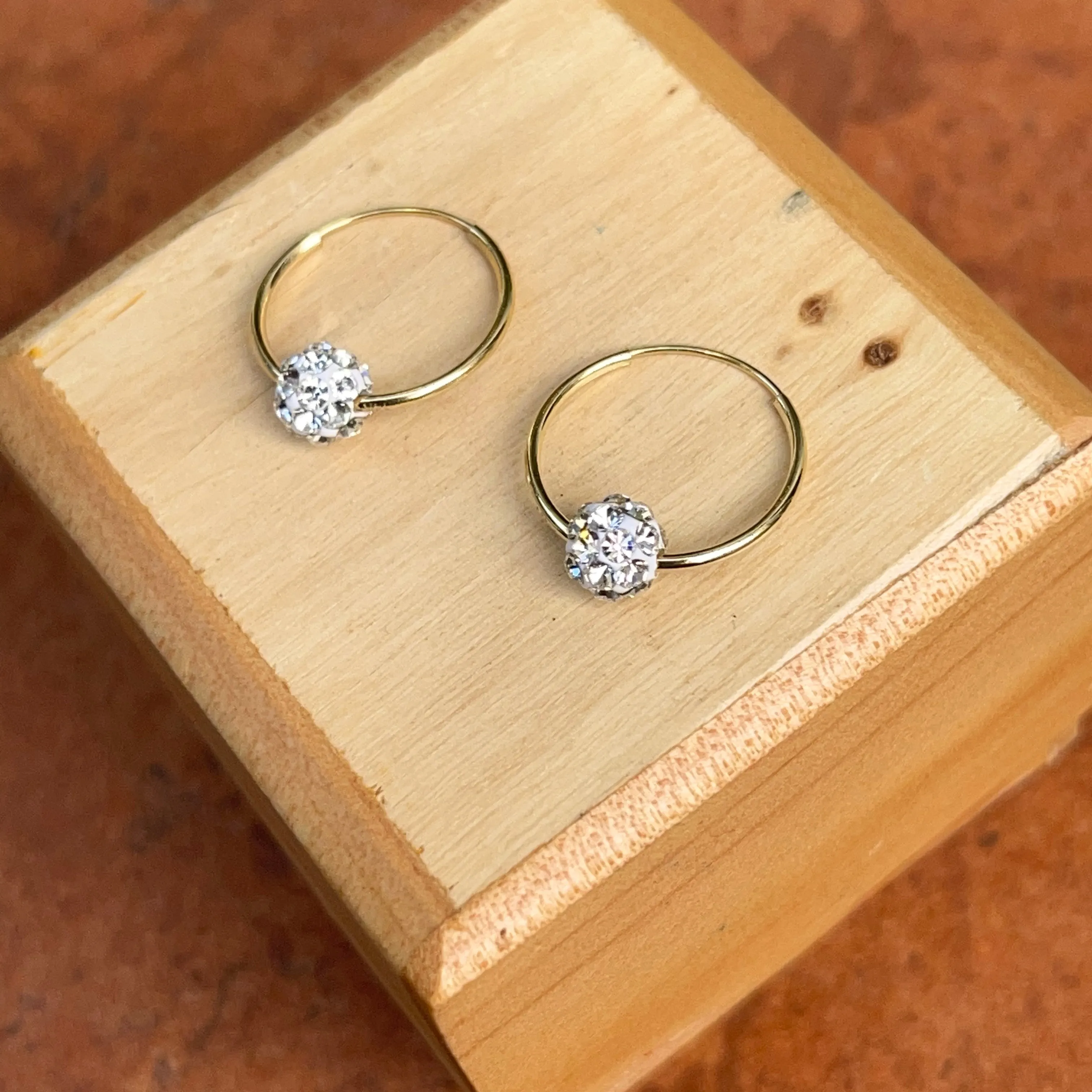14KT Yellow Gold Crystal Bead Mini Endless Hoop Earrings