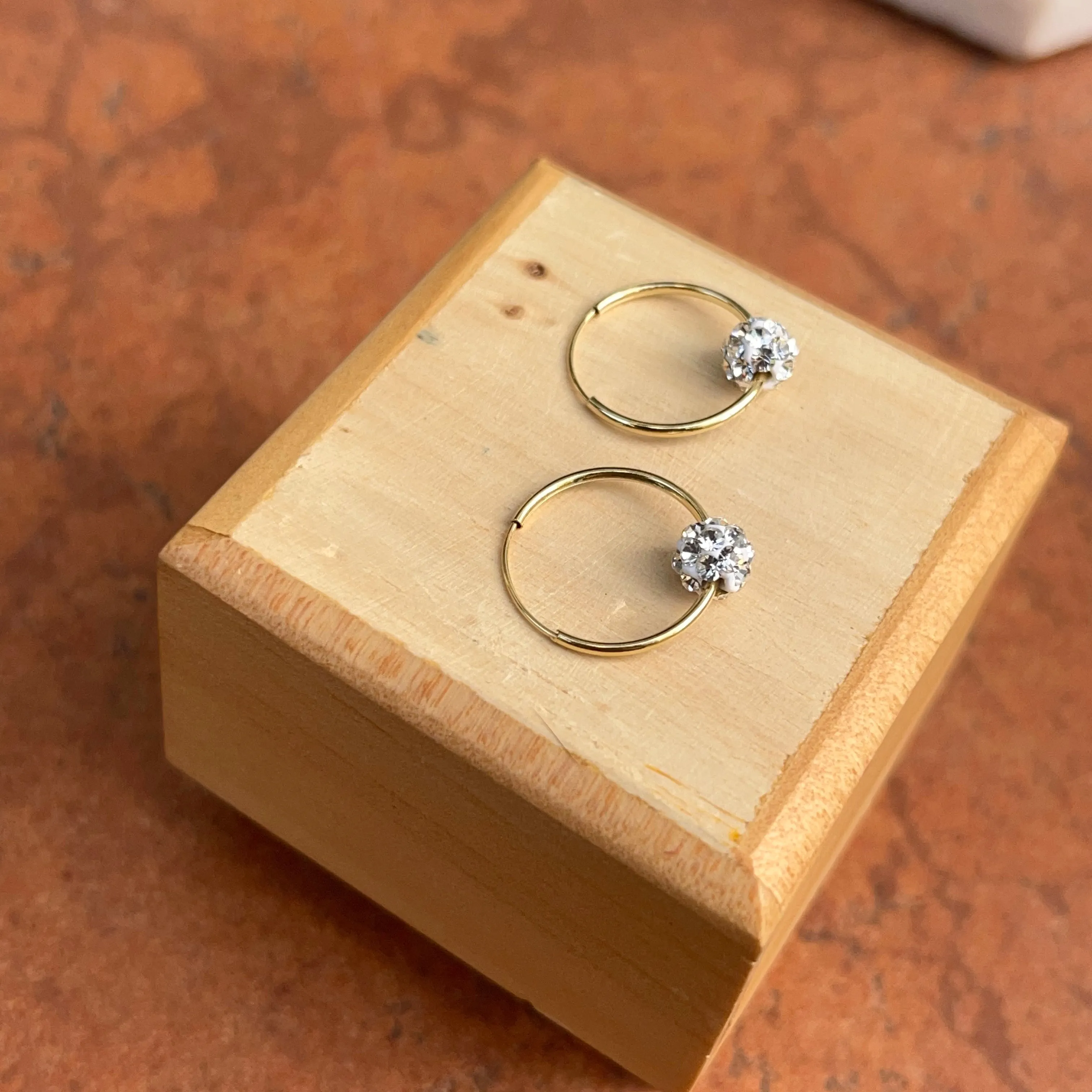 14KT Yellow Gold Crystal Bead Mini Endless Hoop Earrings