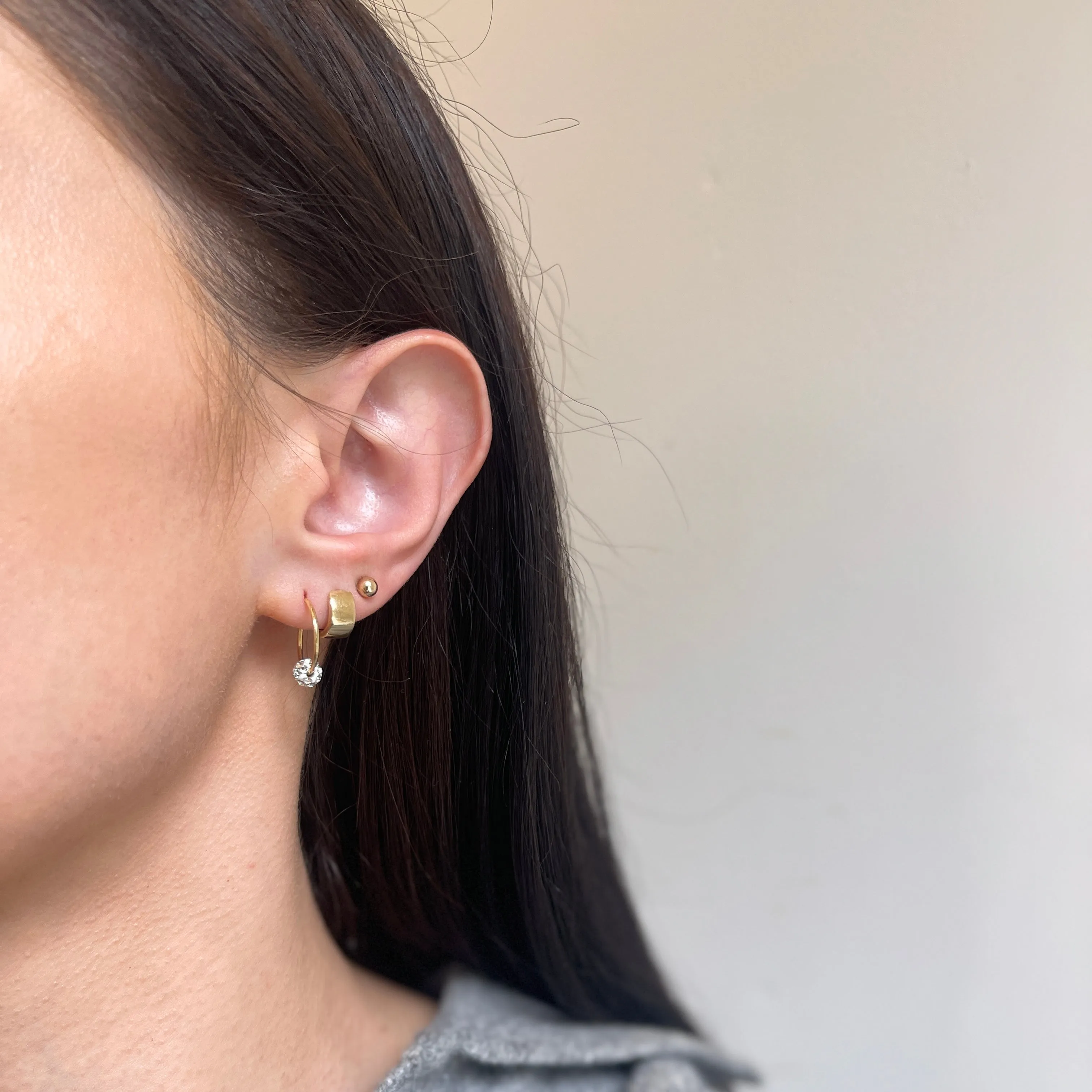 14KT Yellow Gold Crystal Bead Mini Endless Hoop Earrings