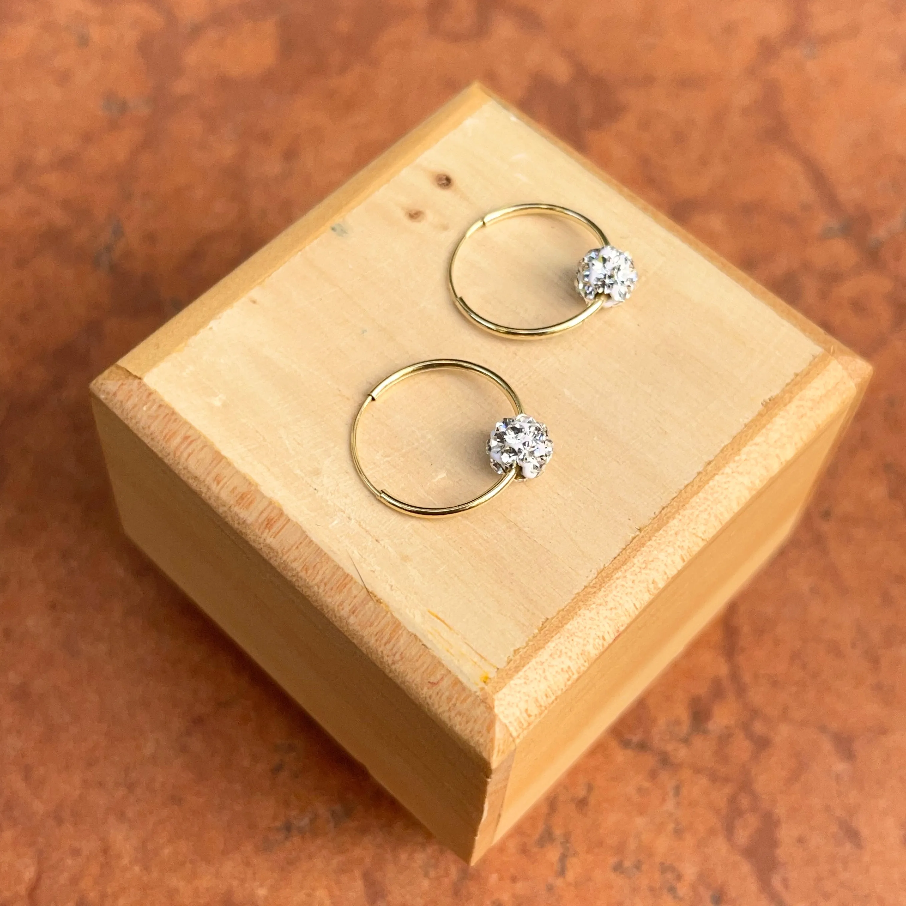 14KT Yellow Gold Crystal Bead Mini Endless Hoop Earrings