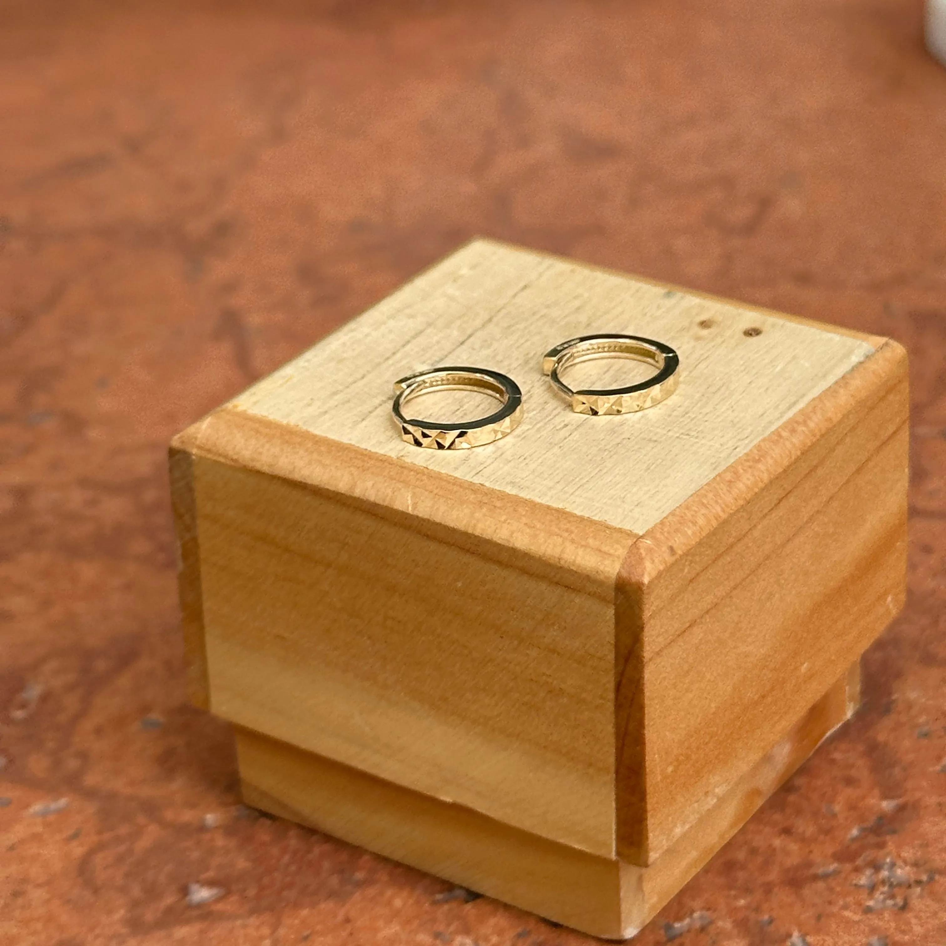 14KT Yellow Gold Diamond-Cut Mini Huggie Hoop Earrings