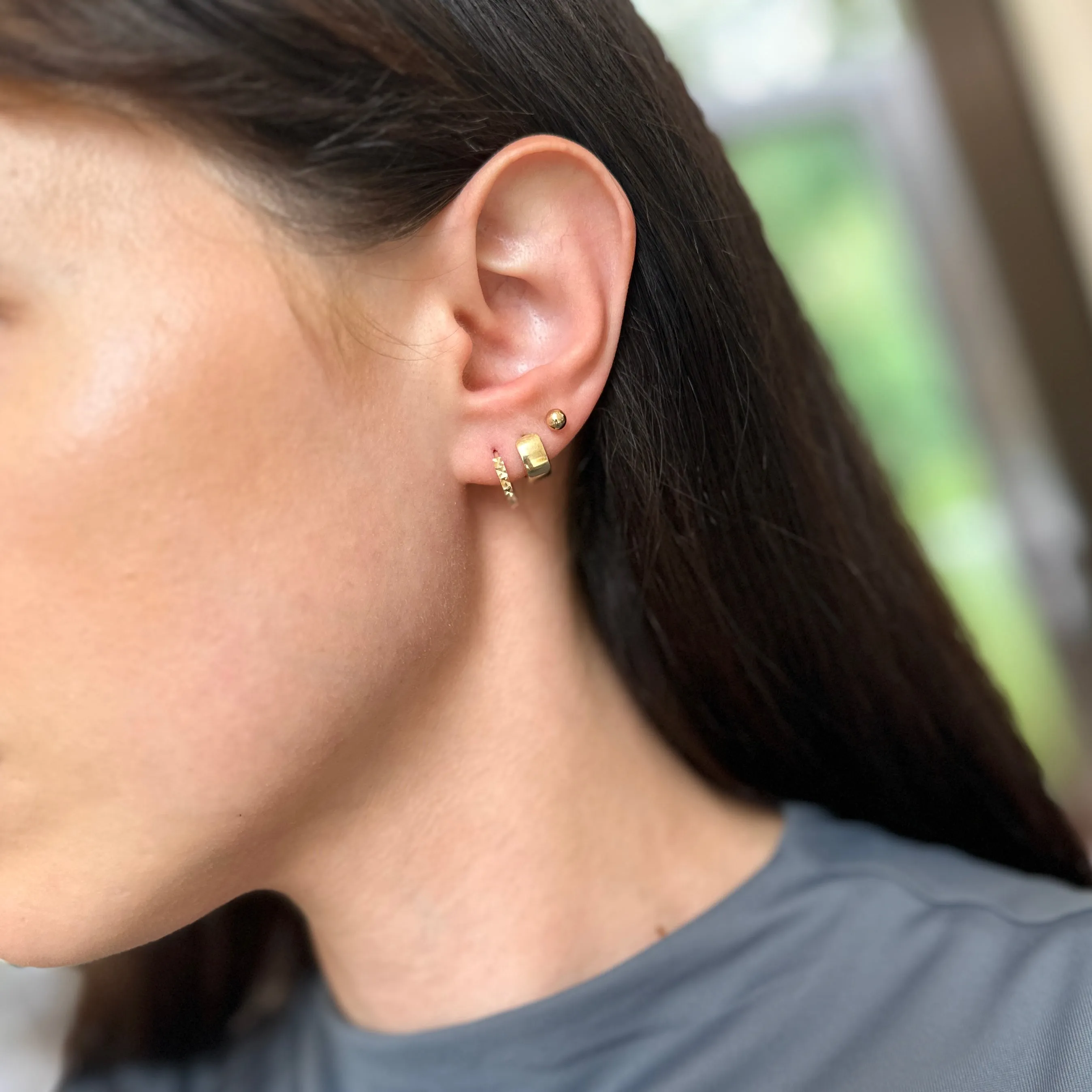 14KT Yellow Gold Diamond-Cut Mini Huggie Hoop Earrings