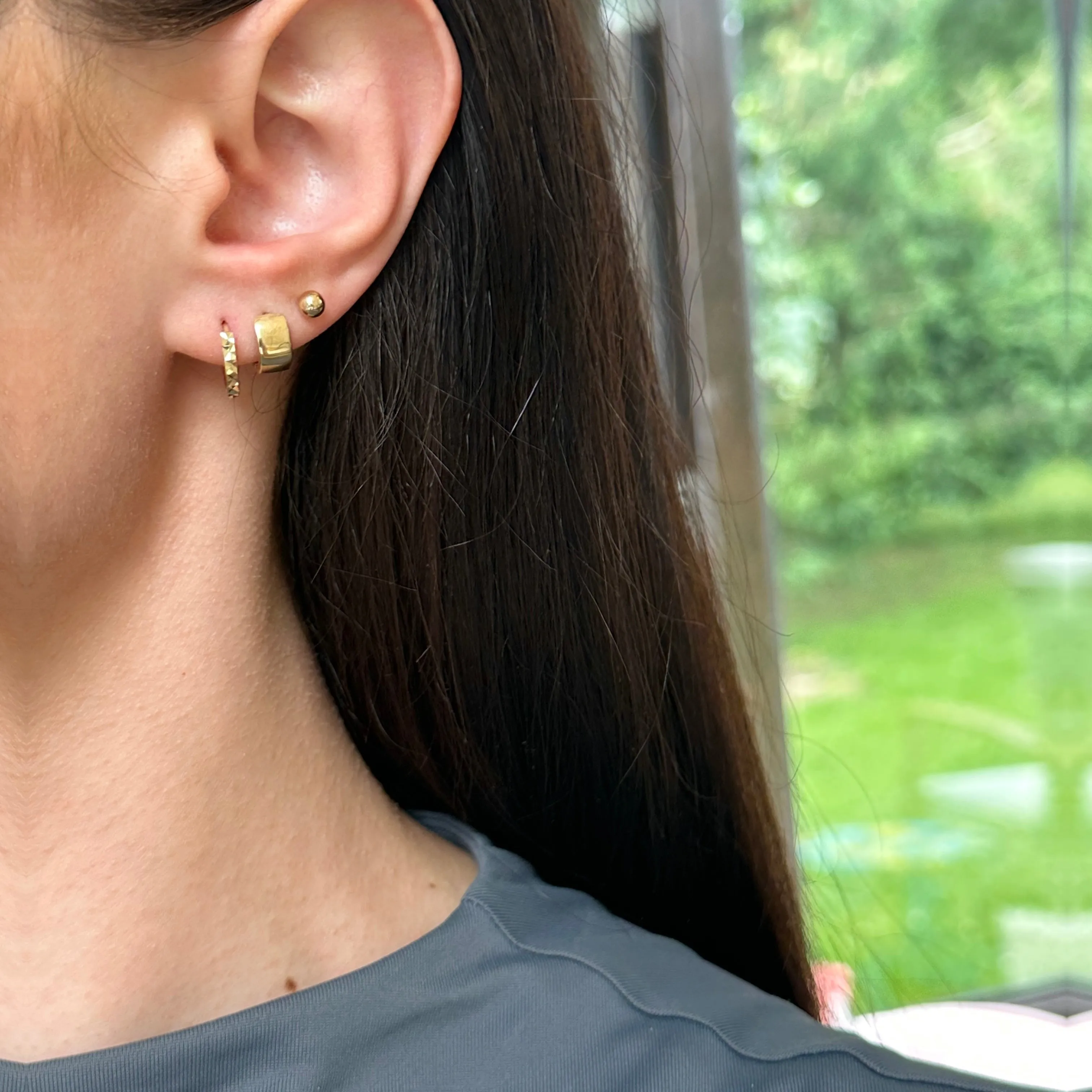 14KT Yellow Gold Diamond-Cut Mini Huggie Hoop Earrings