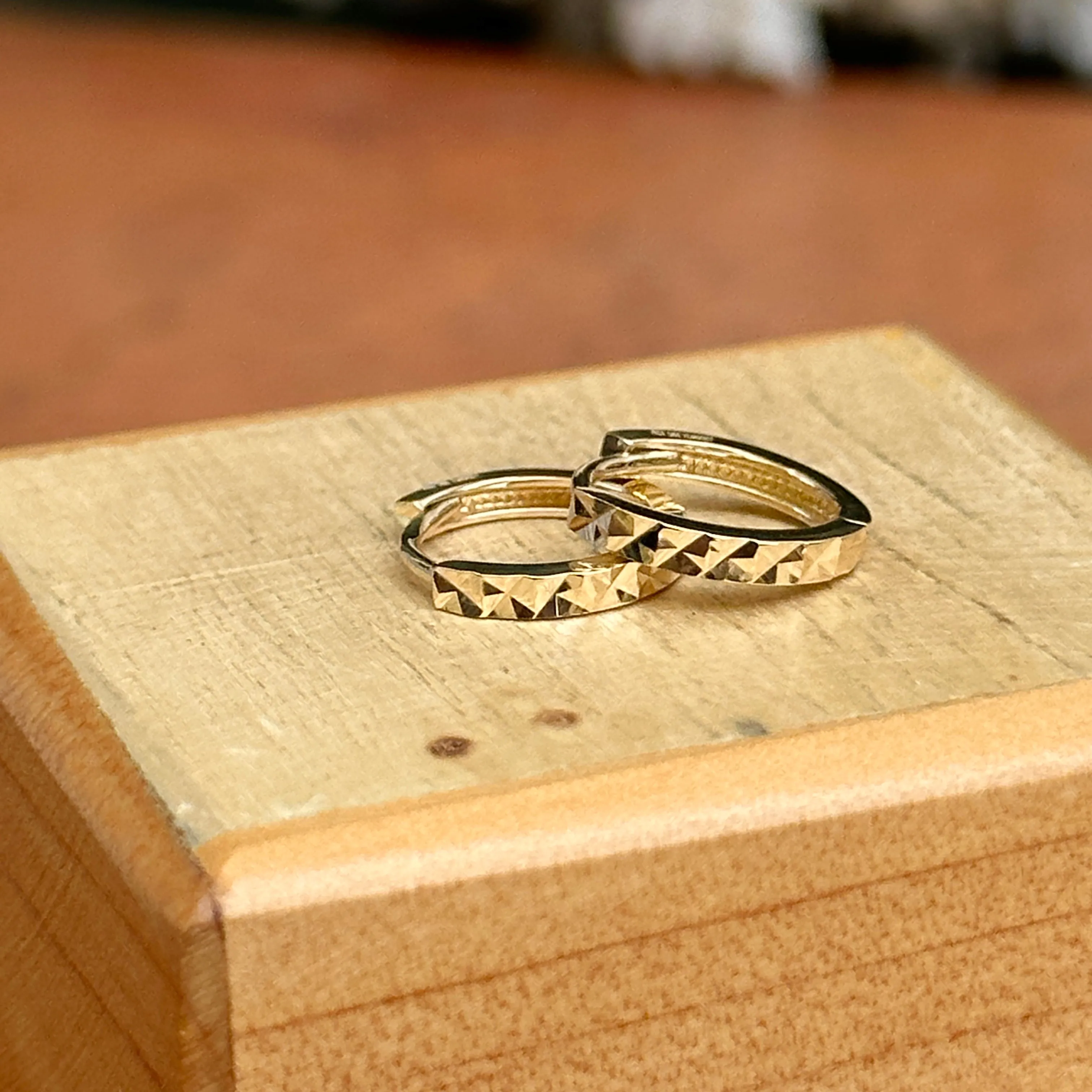 14KT Yellow Gold Diamond-Cut Mini Huggie Hoop Earrings