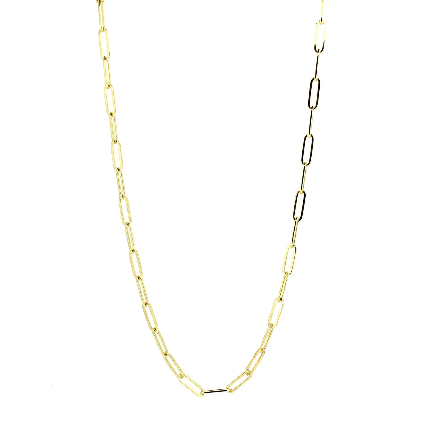 14KT yellow gold solid paperclip style necklace, 3.50mm, 24 ...