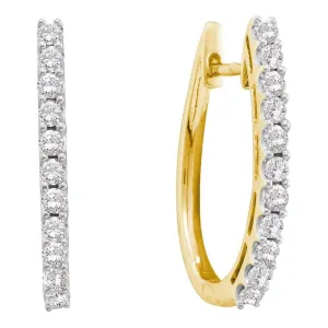 14kt Yellow Gold Womens Round Diamond Single Row Hoop Earrings 1.00 Cttw