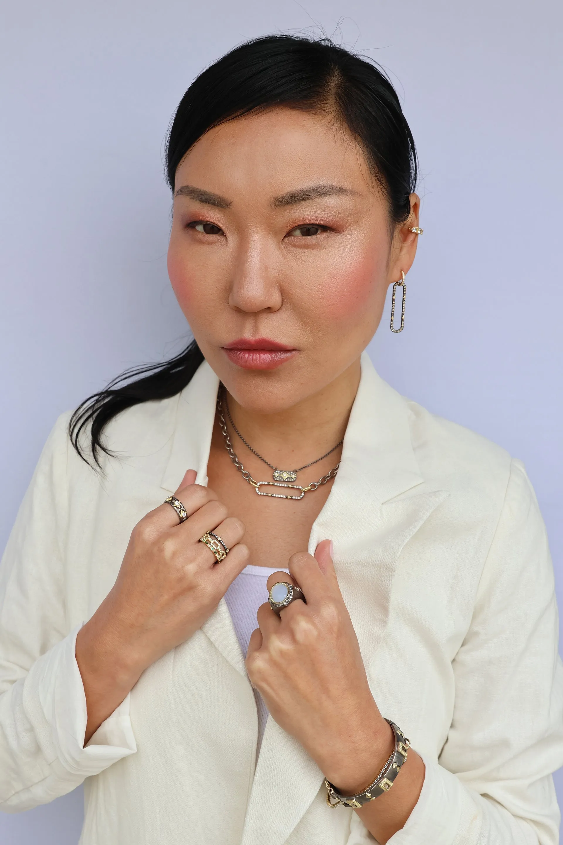 17" CHAIN LINK NECKLACE WITH PAVE PAPERCLIP