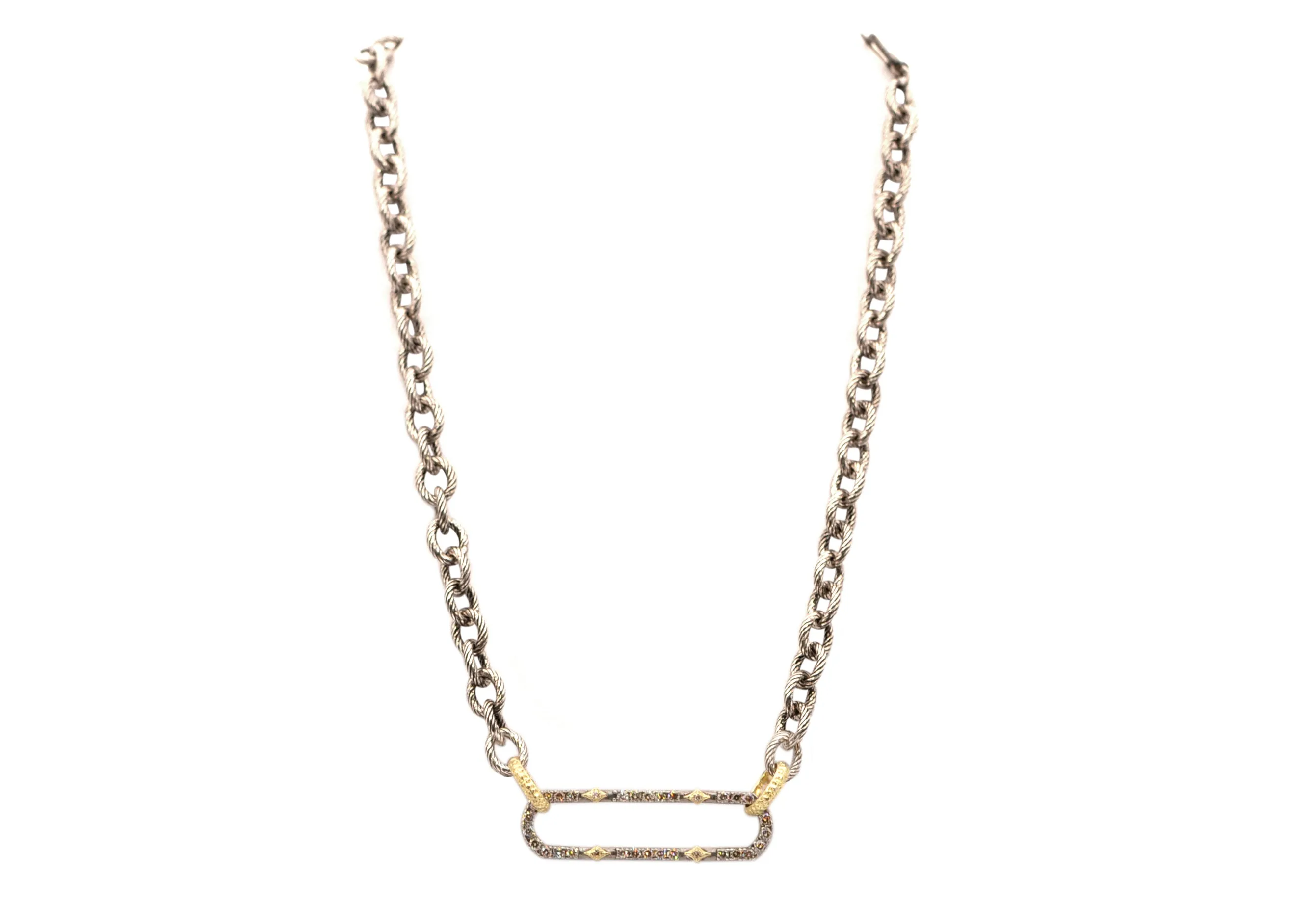 17" CHAIN LINK NECKLACE WITH PAVE PAPERCLIP