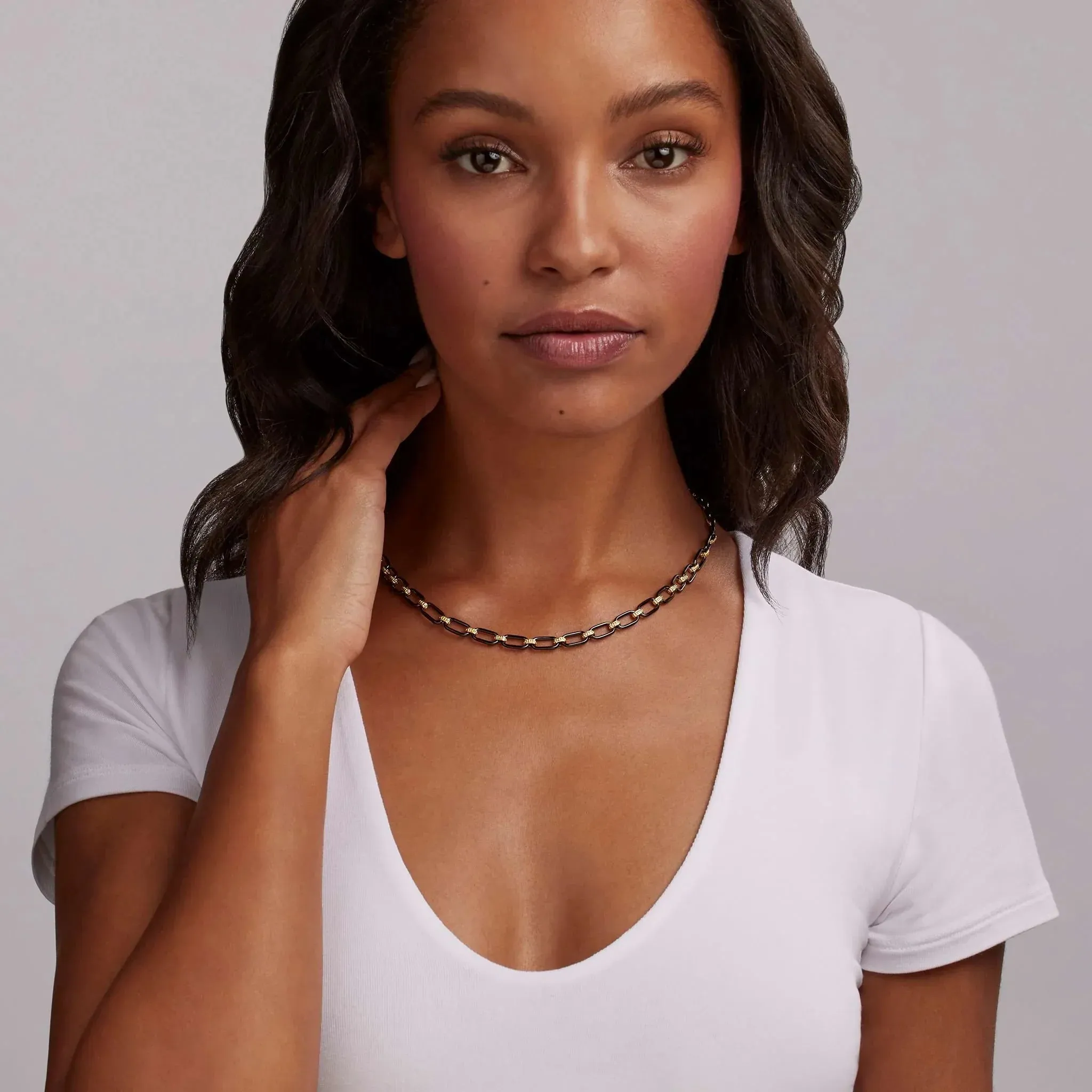 18K Gold and Black Ceramic Link Necklace