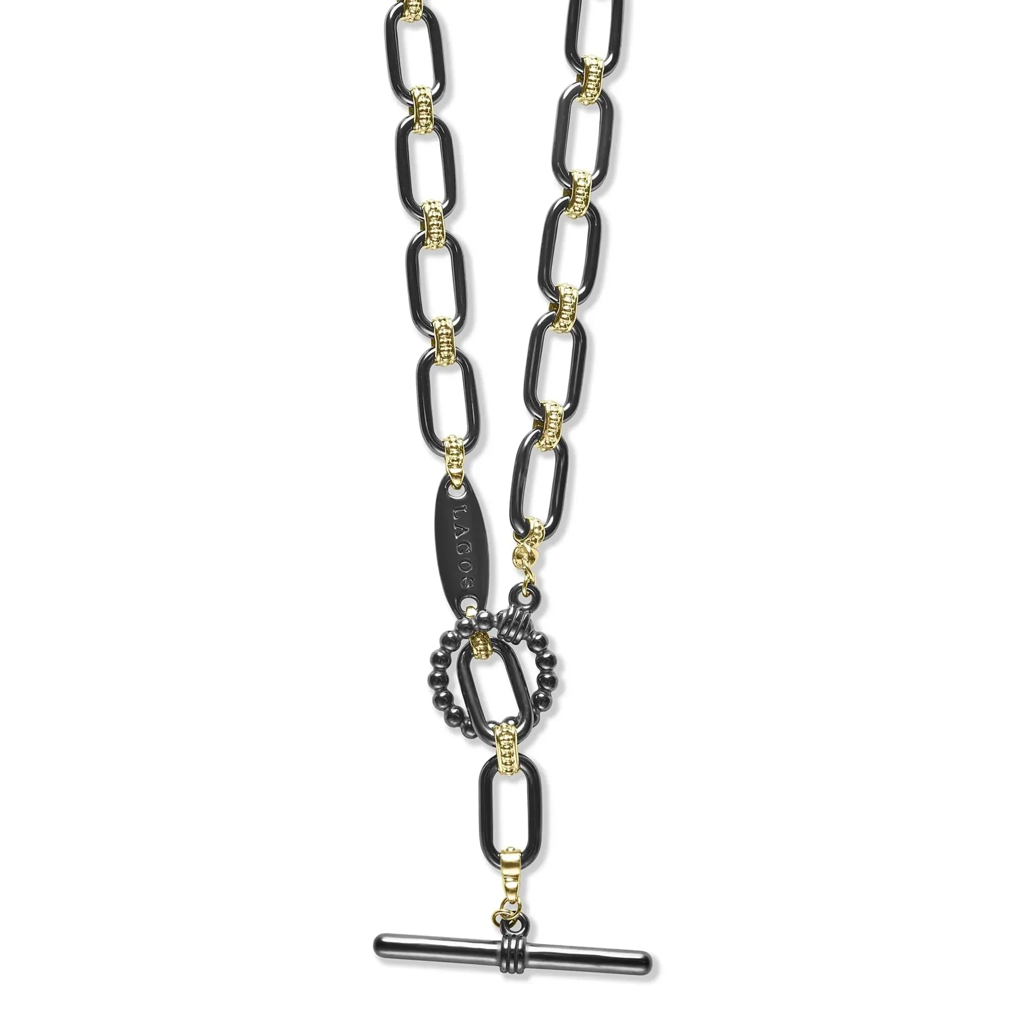 18K Gold and Black Ceramic Link Necklace