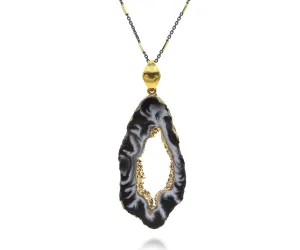 18k Gold Geode Slice Druzy Quartz Necklace
