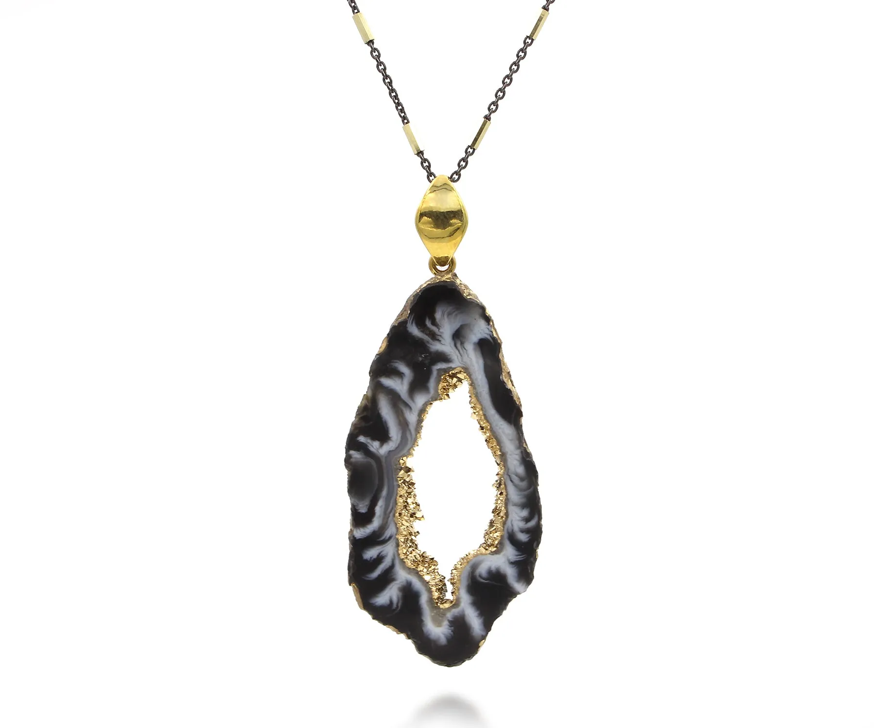 18k Gold Geode Slice Druzy Quartz Necklace