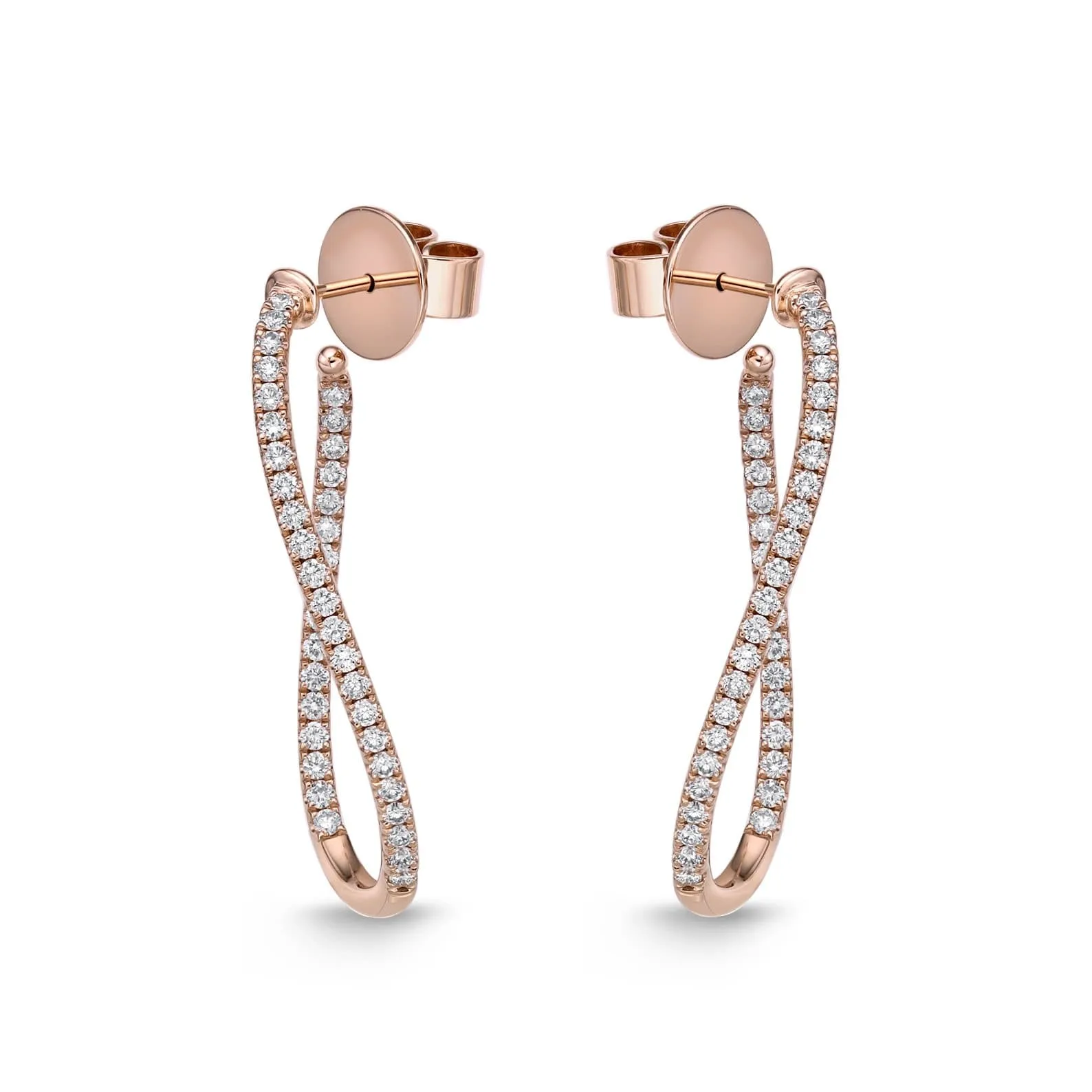 18K Rose Gold 1Ct Twist Diamond Hoops