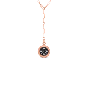 18K ROSE VENETIAN PRINCESS BLK & WHT DIAMOND MEDALLION W. COIN EDGE DETAIL ON LINK CHAIN