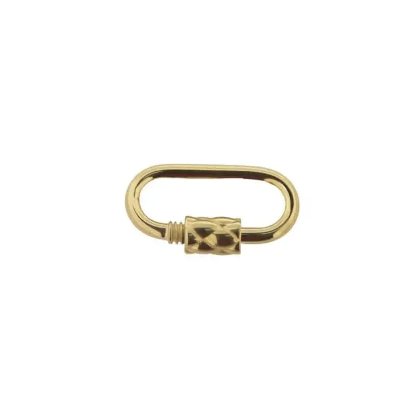 18K Solid Yellow Gold Oval Carabiner Design Screw Lock clasp