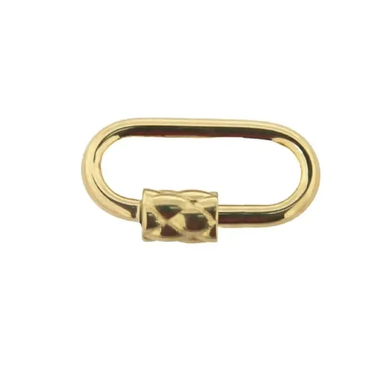 18K Solid Yellow Gold Oval Carabiner Design Screw Lock clasp