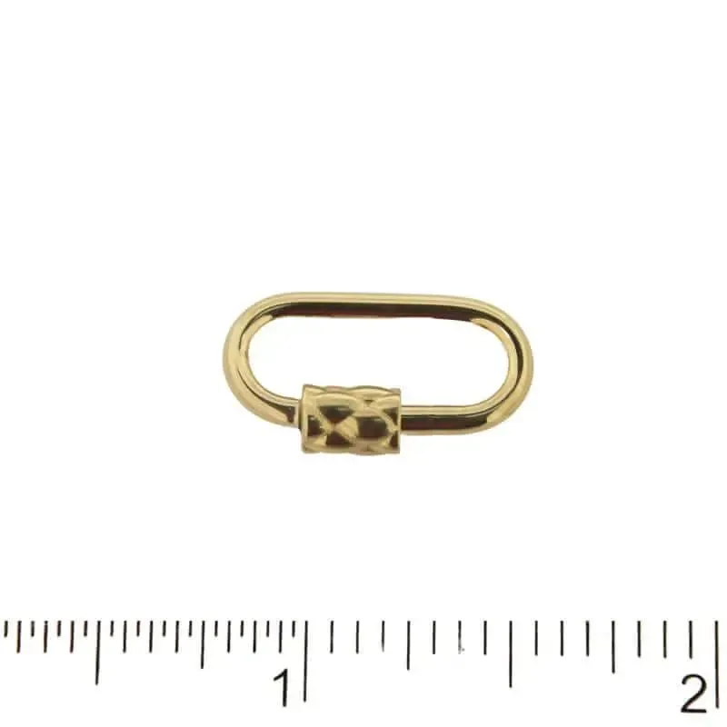 18K Solid Yellow Gold Oval Carabiner Design Screw Lock clasp