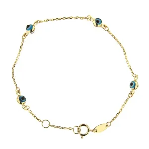 18k Solid Yellow Gold Thin Evil Eye Bracelet 6 inches