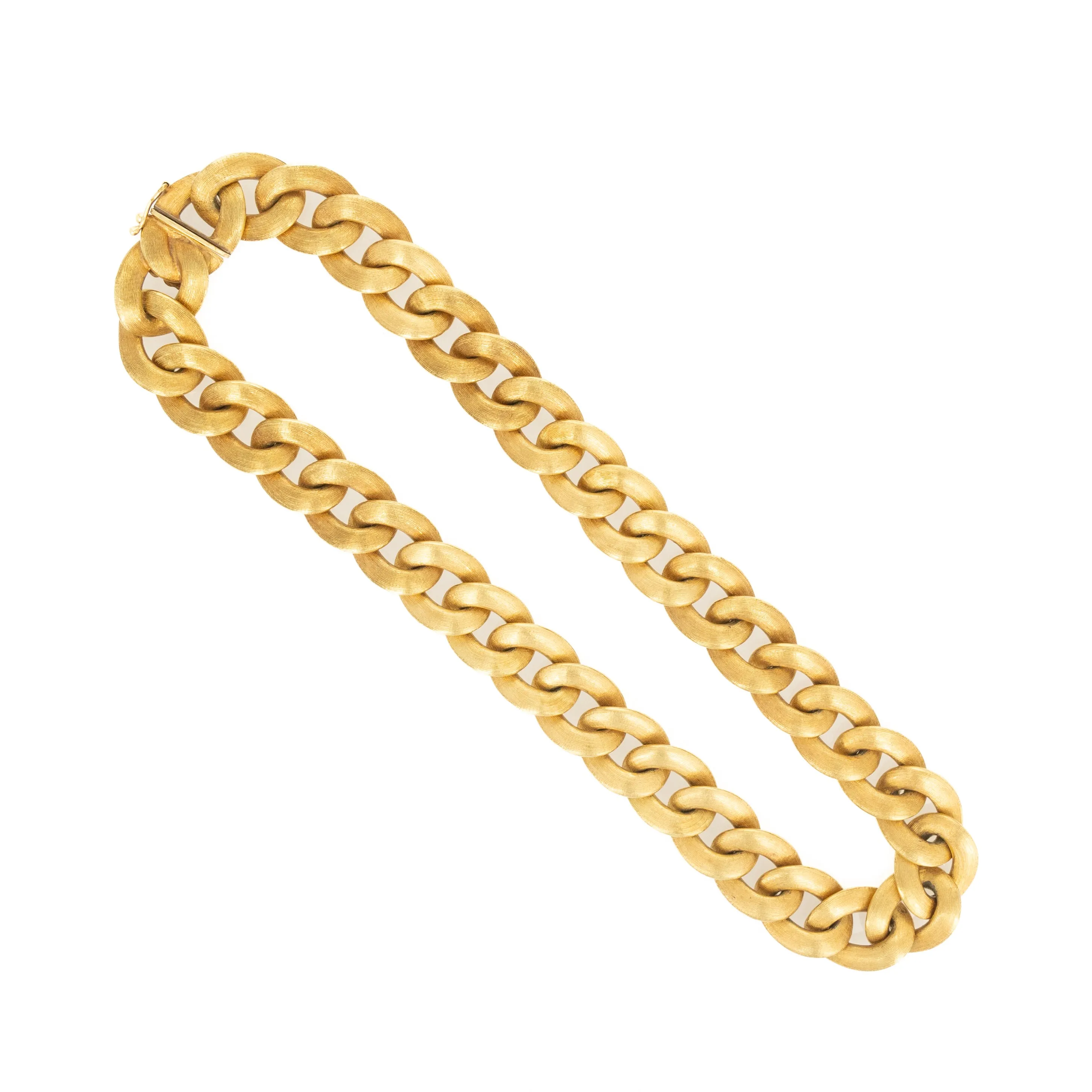 18K Yellow Gold Brushed Curb Link Necklace