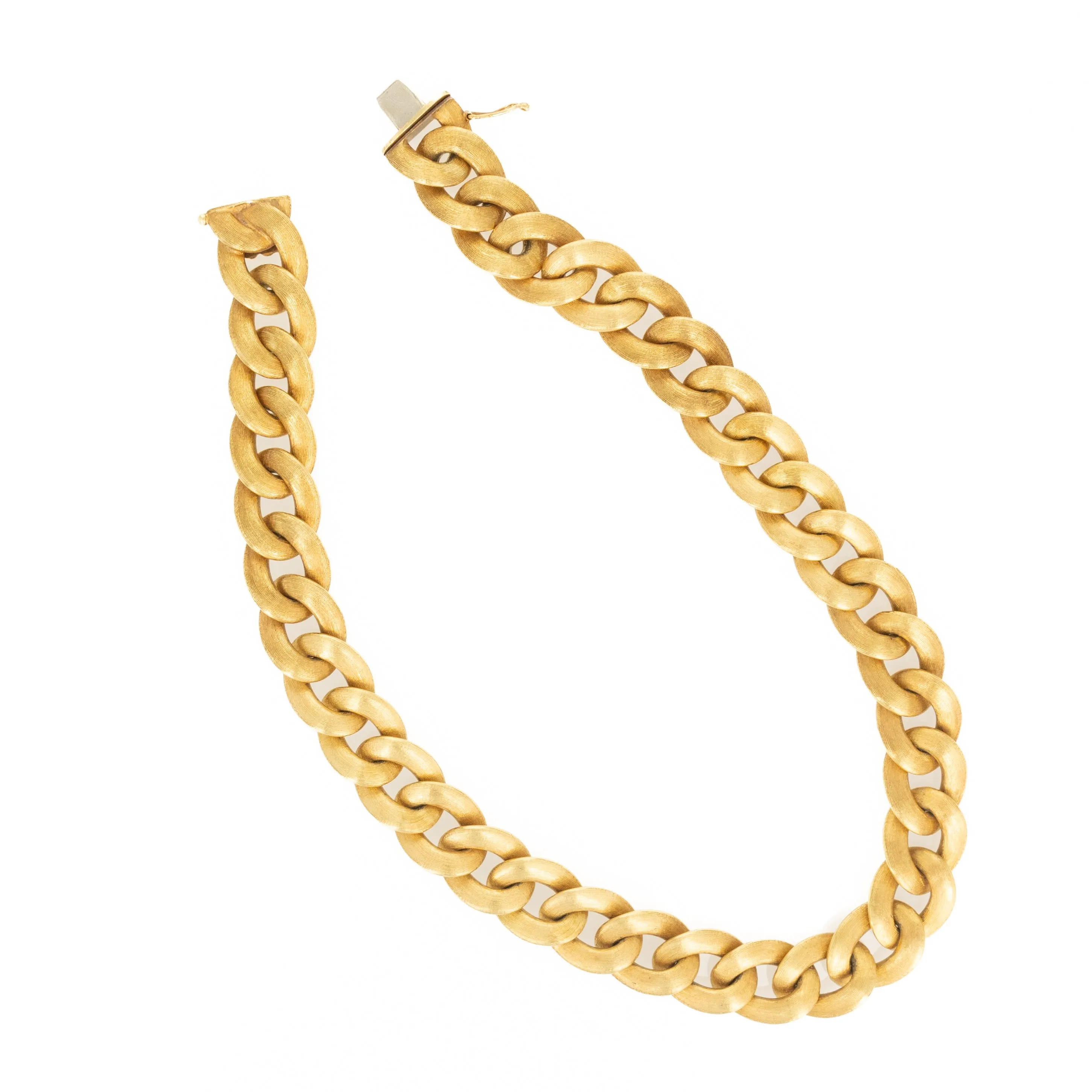18K Yellow Gold Brushed Curb Link Necklace