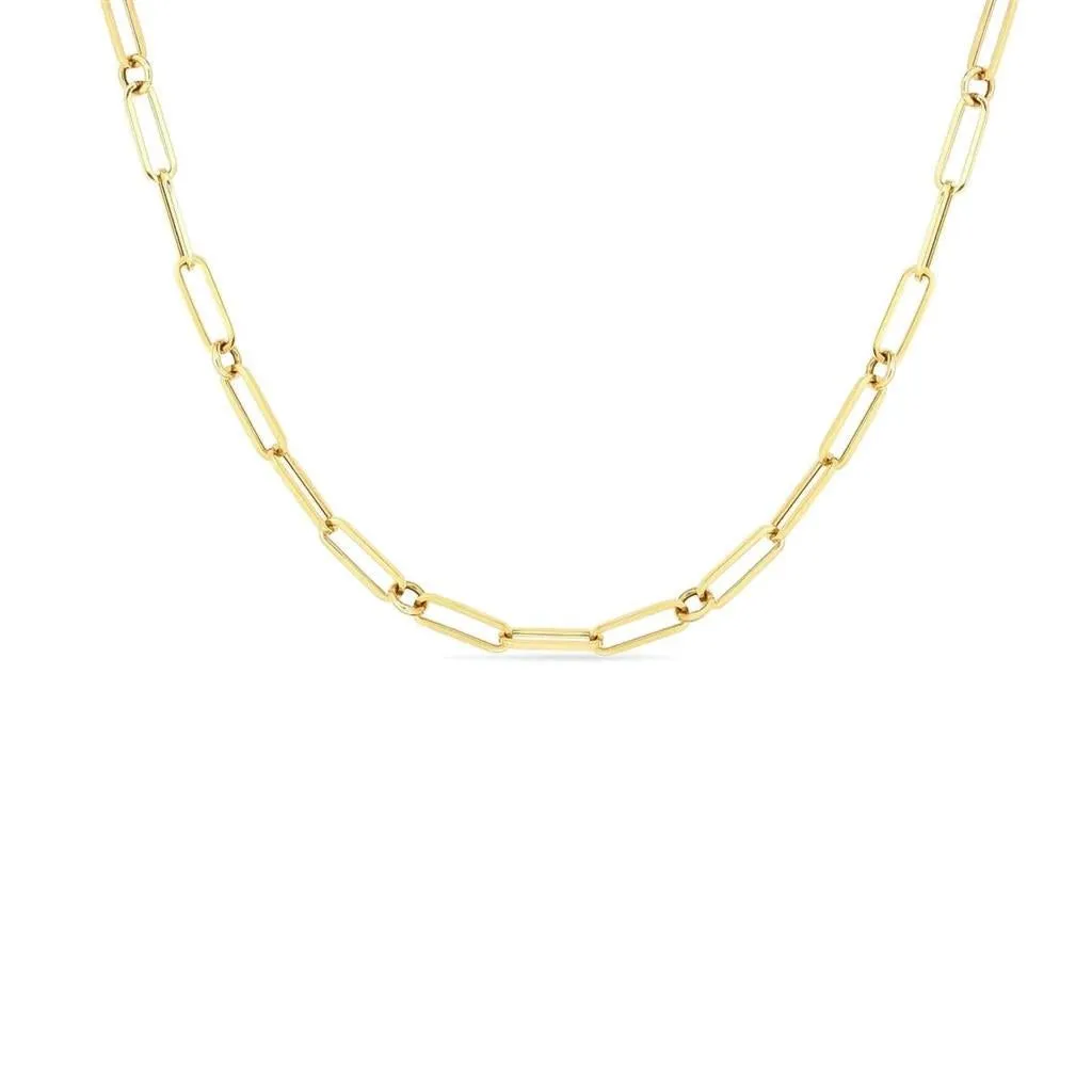 18K Yellow Gold Roberto Coin Paperclip & Round Link Chain Necklace