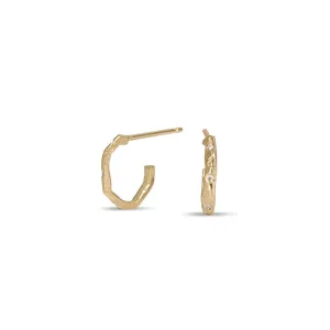 18kt Hand Carved Small Link Hoops with Diamond