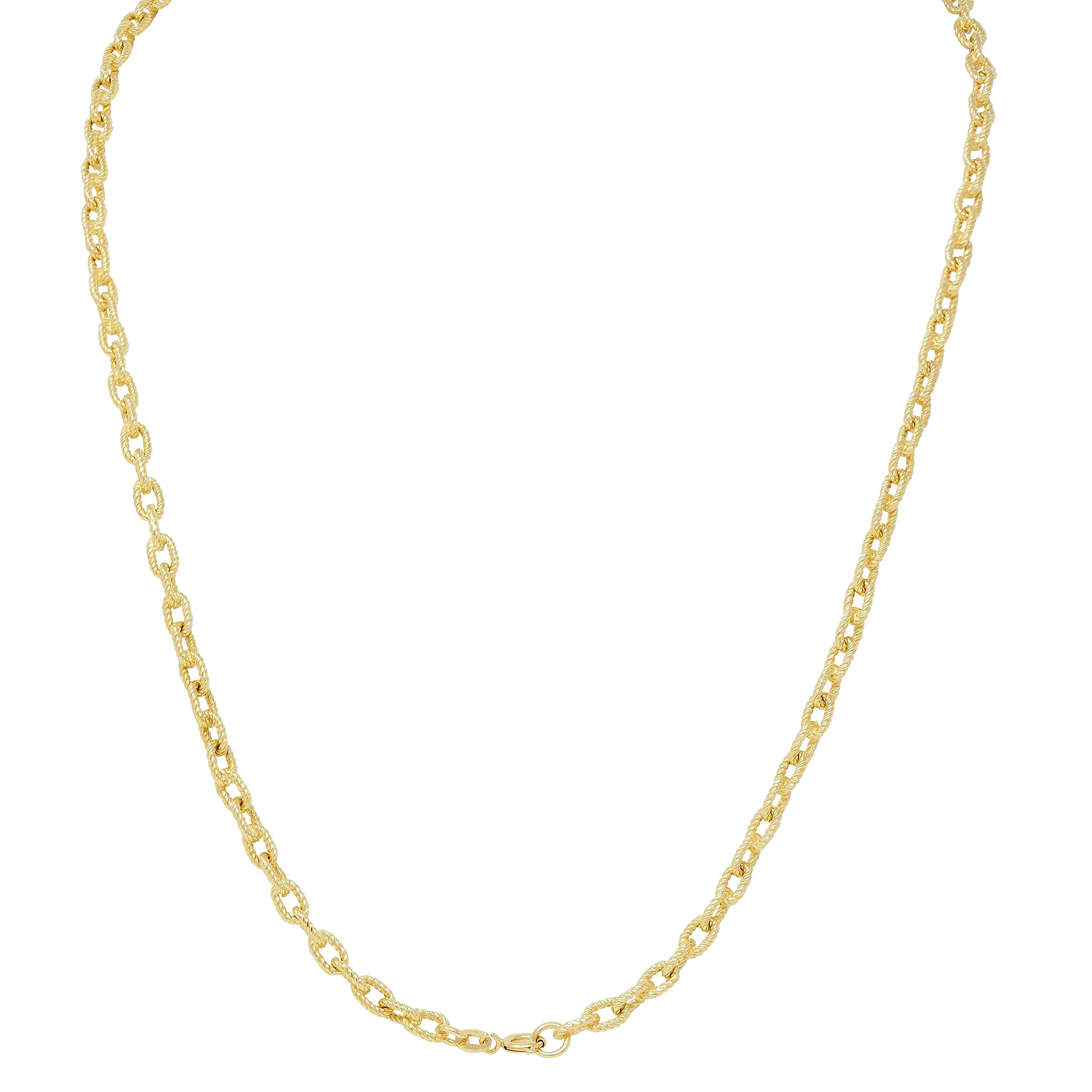 1960's 18 Karat Yellow Gold Twisted Rope Cable Link Chain Vintage Necklace