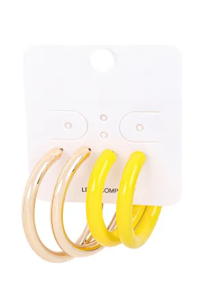 2 PAIR HOOP ROUND BAR EARRINGS W/ COLOR