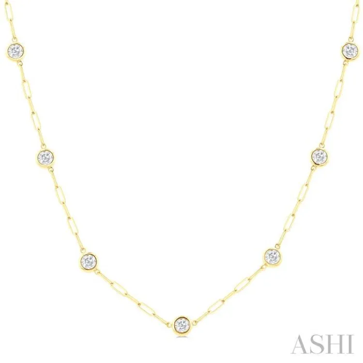 2.00 ctw Bezel Set Round Cut Diamond Paperclip Station Necklace in 14K Yellow Gold
