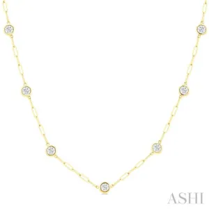 2.00 ctw Bezel Set Round Cut Diamond Paperclip Station Necklace in 14K Yellow Gold