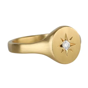 20K Gold Smooth Oval Signet Ring with Star-Set Diamond