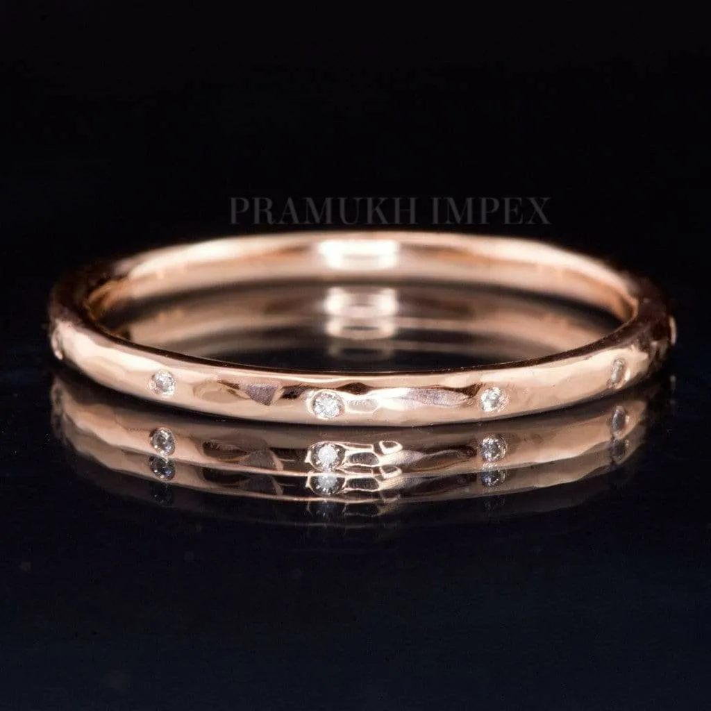 2mm Art Deco Diamond Wedding band yellow gold Hammered Texture simple wedding band eternity Silver Stacking Ring anniversary gift on Etsy