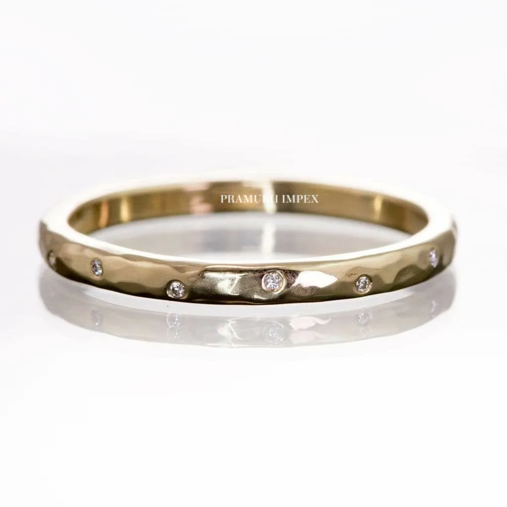 2mm Art Deco Diamond Wedding band yellow gold Hammered Texture simple wedding band eternity Silver Stacking Ring anniversary gift on Etsy