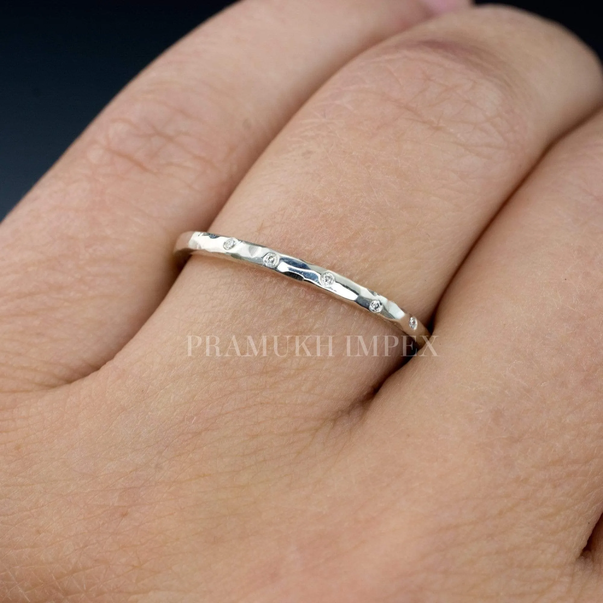 2mm Art Deco Diamond Wedding band yellow gold Hammered Texture simple wedding band eternity Silver Stacking Ring anniversary gift on Etsy