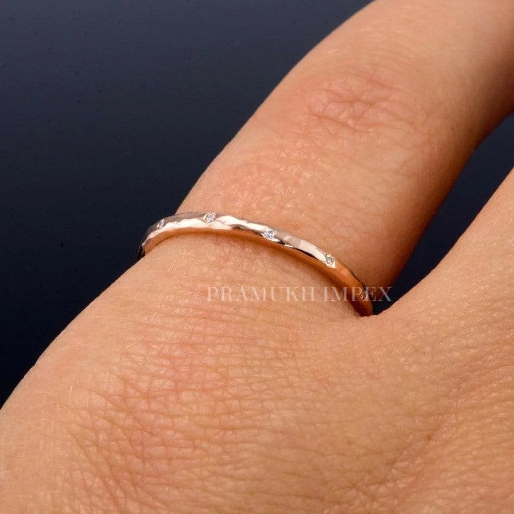 2mm Art Deco Diamond Wedding band yellow gold Hammered Texture simple wedding band eternity Silver Stacking Ring anniversary gift on Etsy