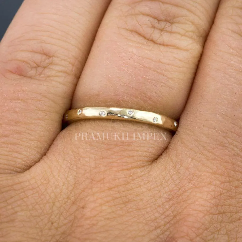 2mm Art Deco Diamond Wedding band yellow gold Hammered Texture simple wedding band eternity Silver Stacking Ring anniversary gift on Etsy