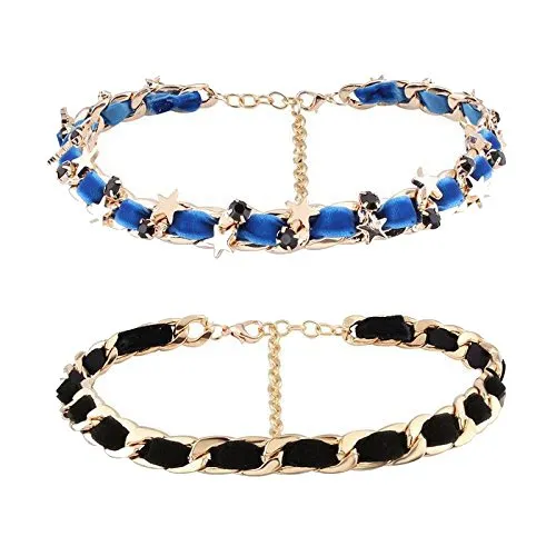 2pcs/set Star Pendant Gold Chain Rope Wrapped Choker Necklace