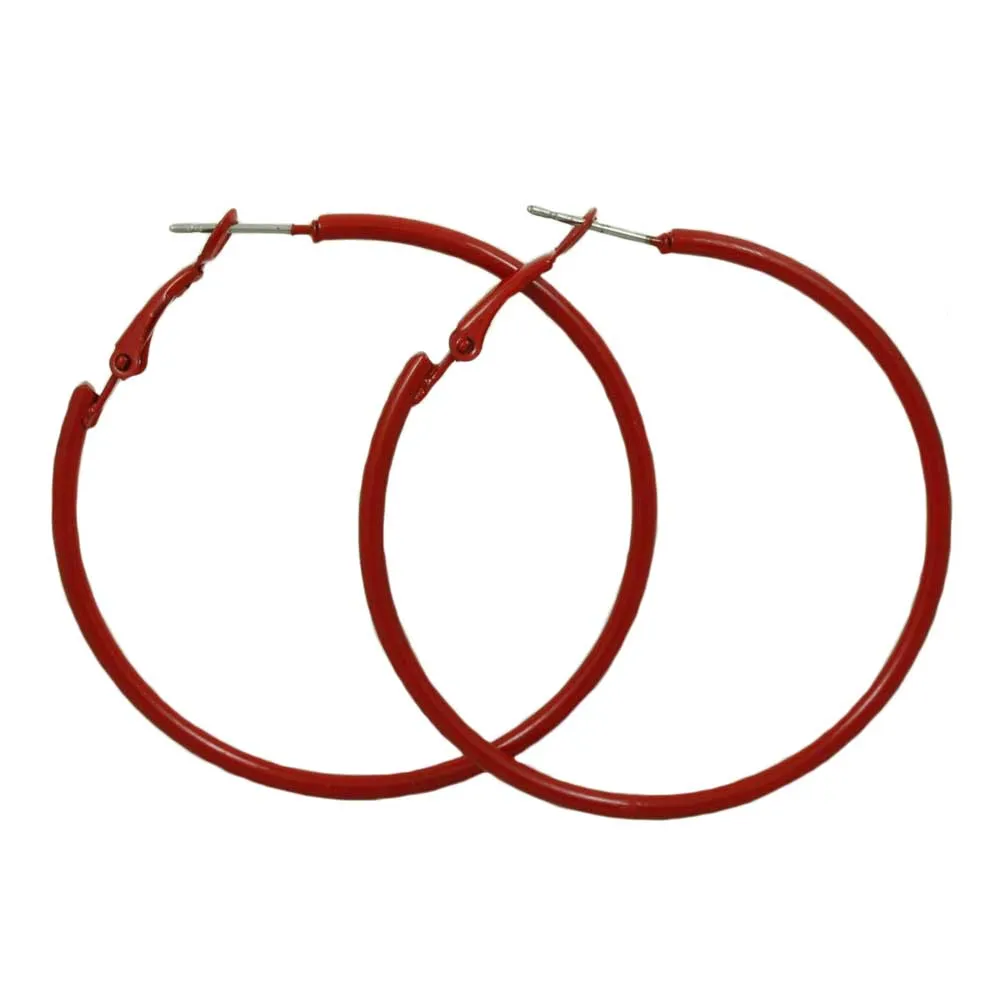 2" Medium Sized Dark Red Enamel Skinny Hoop Pierced Earring - FE220RD