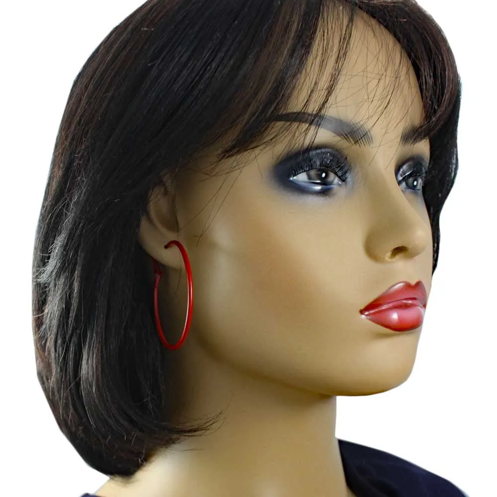 2" Medium Sized Dark Red Enamel Skinny Hoop Pierced Earring - FE220RD