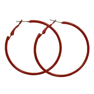 2" Medium Sized Dark Red Enamel Skinny Hoop Pierced Earring - FE220RD