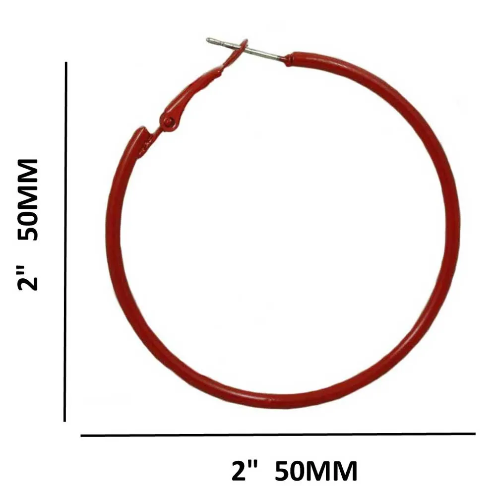 2" Medium Sized Dark Red Enamel Skinny Hoop Pierced Earring - FE220RD