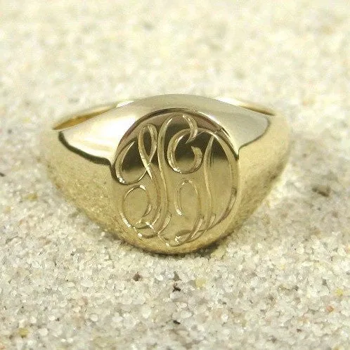 3 Initials Engraved 11mm x 9mm  -  9 Carat Yellow Gold Signet Ring