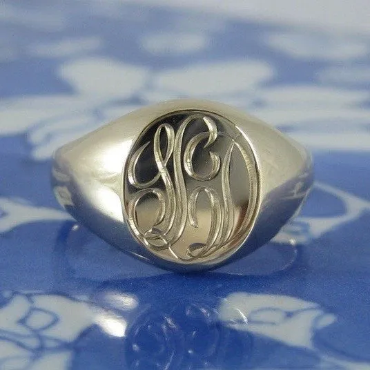 3 Initials Engraved 11mm x 9mm  -  9 Carat Yellow Gold Signet Ring
