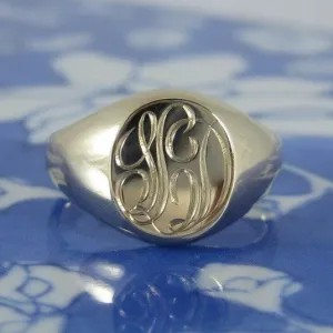 3 Initials Engraved 11mm x 9mm  -  9 Carat Yellow Gold Signet Ring